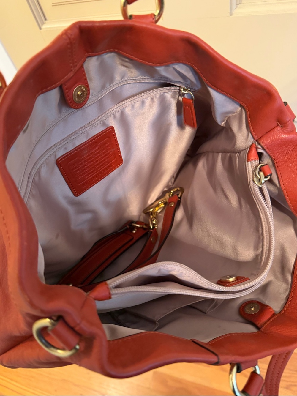 Coach Red Leather Tote with Gold Hardware - Picture 6 of 13